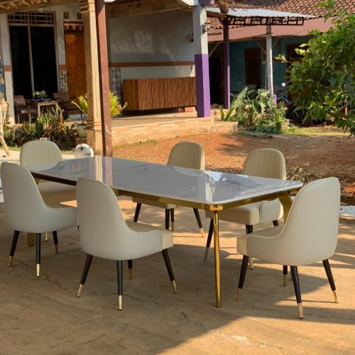 Set Meja Makan Marmer 6 Kursi